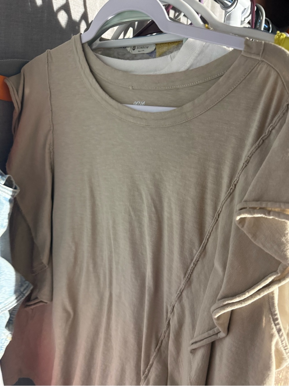 Women's Ruffle Detail Short Sleeve Tee - Beige by a.n.a
